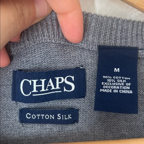 Chaps Cotton Silk Vneck Sweater Mens Size M grey steel heat - Picture 2 of 7